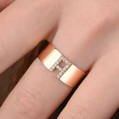 Letter Ring Gold For Women, Aggie Ring, Mrs Ring, Unique Nose Rings, Ring Initial, Antique Ring Box, Gold Initial Ring, Gold For Women, Dainty Diamond Ring