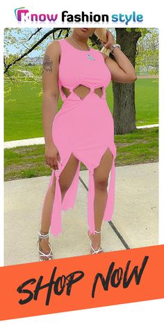 Pink Sexy Solid Hollowed Out O Neck Irregular Dress Dresses 2023 Pink, Club Dresses, Wholesale Fashion, Dresses Online, Peplum Dress, Buy Now, Bodycon Dress, Shop Now, Pink