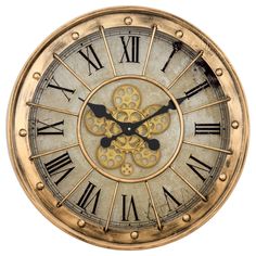 Yosemite Home Decor Gilded Round Gear Clock 5140040-YHD Vintage Watch Clock, Kirklands Clocks, Wall Clocks Gold, Antique Gold Wall Clock, Gold Clock Wallpaper, Clock Hardware, Industrial Clock Wall, Gold Wall Clock, Old Clock