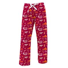 Virginia Tech Hokies VT  Repeat Print Hand Sketched Vive La Fete Impressions Artwork Womens  Red  Lounge Pants Red Leisure Bottoms With Elastic Waistband, Casual Red Lounge Pants, Casual Red Lounging Pants, Red Pants With Elastic Waistband For Loungewear, Red Elastic Waistband Pants For Loungewear, Red Lounge, Virginia Tech Hokies, Repeat Prints, Virginia Tech