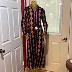 Nwt Juniors Size Maxi, Duster. Longsleeve With Button Cuffs. Buttons Down The Front 2/3 Of The Way. Aztec Style Pattern. Black With Copper, The Tag Says. Size Medium. Pit To Pit Measures 21 Inches, Length Measures 53 Inches. Never Been Worn. Fitted Orange Maxi Dress For Fall, Orange Fitted Long Sleeve Maxi Dress, Fitted Orange Long Sleeve Maxi Dress, Casual Orange Long Sleeve Maxi Dress, Fall Long Maxi Dress, Long Sleeve Maxi Dress For Fall, Cowgirl Dresses, Aztec Style, Paisley Maxi Dress