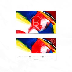 two colorful business cards with the letter b on them