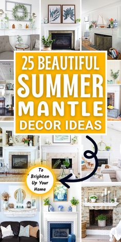 Transform your home into a summer paradise with these stunning Summer Mantle Decor ideas! From Coastal and Nautical themes to Tropical and Boho styles, we’ve got you covered with unique and creative decor inspirations. Whether you prefer rustic, vintage, or modern mantel decor, you’ll find plenty of ideas to brighten up your mantle and add a touch of summer to your living space. These Summer Mantle Decor ideas are perfect to transform your home into a summer oasis. Modern Mantel Decor, Summer Mantel Decorating Ideas, Modern Tropical Decor, Modern Mantle, Modern Mantel, Rustic Mantle, Summer Mantel, Fall Mantle Decor, Minimalist Living Room Decor