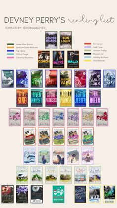 a large poster with many different books on the front and back cover, all in various colors