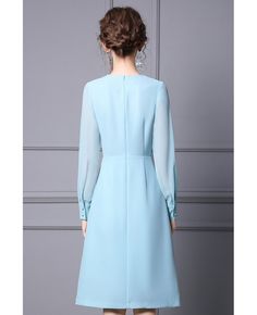 Get 10% off now! Buy Pretty Blue Knee Length Party Pleated Dress with Long Sleeves at cheap price online. Free stable shipping and pro custom service since 2009. Formal Dresses With Sleeves, Dress With Long Sleeves, Lovely Dresses, Modest Outfits, Pleated Dress, Gorgeous Dresses, I Dress, Beautiful Dresses, Nice Dresses