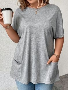 Light Grey Casual Collar Short Sleeve Knitted Fabric Plain  Embellished Medium Stretch  Women Plus Clothing Batwing Sleeve, Bat Wings, Fashion Online Shop, Plus Clothing, All Fashion, Knitted Fabric, Light Grey, Latest Trends, Style Inspiration