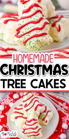 homemade christmas tree cakes with white frosting and sprinkles