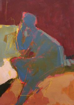 an abstract painting of a person sitting down