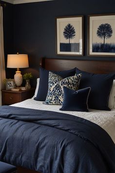 Hale Navy Bedroom, Navy Bedroom Ideas, How To Mix Colors, Navy Bedroom, Navy Bedrooms, Hale Navy, Navy Walls, Cozy Fall Bedroom, Sophisticated Decor