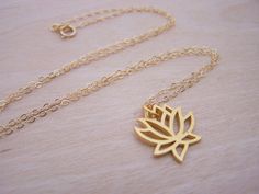 Yoga Lotus Flower 14k Gold Filled Dainty Necklace / Gift for Her Gold Flower Shaped Necklace For Everyday, Everyday Gold Jewelry In Flower Shape, Gold Flower Jewelry For Meditation, Gold Lotus Flower Jewelry For Gift, Gold Flower Shaped Jewelry With Delicate Chain, Delicate Gold Charm Necklaces With Flower Shape, Delicate Gold Flower Charm Necklaces, 14k Gold Filled Jewelry With Flower Charm, Gold Flower-shaped 14k Gold Filled Necklace