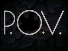 the word pov is written in white on a black background with circles around it