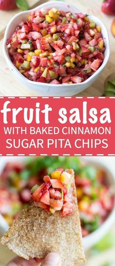 fruit salsa with baked cinnamon sugar pita chips is an easy and healthy snack for the whole family