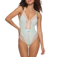 Be sleek and sexy in the henny bodysuit with its detailed plunging lace neckline and show stopping low-scoop back. The elegance of jezebel's micro & lace fabric sounds the ideal soundtrack to your favorite evening and is topped with a decorative satin ribbon belt and a thong back. Included: 1 Teddy(ies)2nd Piece Closure Type: Hook & Eye2nd Piece Apparel Length: 27 Inches2nd Piece Fabric: Microfiber2nd Piece Fiber Content: 90% Nylon, 10% Spandex2nd Piece Care: Machine WashFeatures: Backless, Scalloped, Lace Trim, Adjustable StrapsClosure Type: Hook & EyeFiber Content: 90% Nylon, 10% SpandexFabric Description: MicrofiberCare: Machine WashCountry of Origin: Imported Stretch Lace Backless Bodysuit, Lace Backless Bodysuit With Lined Body, Blue Lace Bodysuit, White Lingerie Bodysuit, Cheap One-piece Women's Intimates, Teddy Lingerie, Bodysuit Lingerie, Ribbon Belt, Lace Neckline