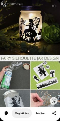 the fairy silhouette jar design is shown with instructions to make it