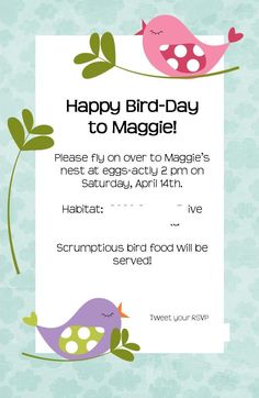 a birthday card with two birds sitting on top of each other and the words happy bird - day to maggie