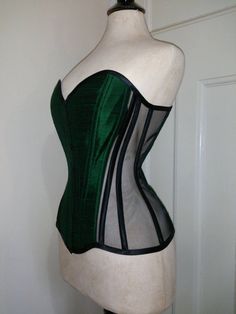 BESPOKE Silk dupion and sheer overbust corset Posture Collar, Pink Peacoat, Neck Corset, Sweetheart Top, Bridal Corset, Green Corset, Top Corset, Black Corset Top, Corset Tops