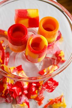 colorful candy candies in a glass bowl