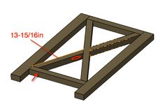 an image of a wooden structure with measurements for the top and bottom section on it