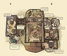 a floor plan for a house with lots of furniture and accessories on the top level