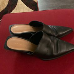 Cute Zara Trafaluc Mules. New, Never Worn. Black. Marked Size 39. Pointed Toe Mules For Fall, Fitted Mules For Night Out, Black Mules For Workwear In Spring, Black Mules For Spring Workwear, Black Mules For Work, Black Mules For Workwear, Chic Fall Party Mules, Casual High Heel Mules For Night Out, Chic Black Mules For Workwear