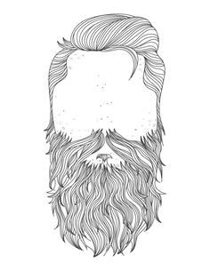 a bearded man's head with long hair and beard, drawn in black and white