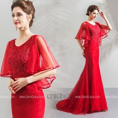 Fitted Red Mermaid Dress For Banquet, Red Fitted Mermaid Dress For Banquet, Red Mermaid Dress With Mermaid Hem For Banquet, Red Fitted Mermaid Dress With Sweep Train, Red Fitted Mermaid Dress With Fishtail, Red Fitted Fishtail Mermaid Dress, Formal Dress With Cape, Formal Dresses Curvy, Formal Dresses Red Carpet