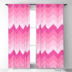 pink and white curtains with an abstract chevron pattern