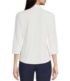 J.McLaughlin Brynn 3/4 Sleeve Point Collar Shirt | Dillard's Stretch 3/4 Sleeve Tops For Work, Workwear Top With Seamless Fold Down Collar, Half Sleeve Tops With Placket For Work, Collared Stretch Tops For Business Casual, Stretch Collared Tops With Button Cuffs, Stretch Collared Tops For Business Casual, Collared Tops With Roll-up Sleeves For Office, Classic Half Sleeve Tops For Office, Office Tops With Roll-up Sleeves And Collar