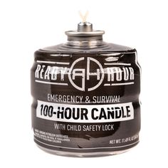 a can of emergency and survival 100 hour candle with child safety lock on the lid