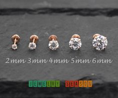 14K Rose Gold Clear CZ Round Basket Stud Earrings with Screw Back *Note: This Listing is for One Pair of Stud Earring It comes with a gift box. Ready for gifting Metal: Solid 14K Rose Gold Metal Stamp: 14K Finish: Polished Stone Size : 2MM x 2MM / 3MM x 3MM / 4MM x 4MM / 5MM x 5MM / 6MM x 6MM Gem Type: High-Quality Grade AAA CZ (Cubic Zirconia) Gem Shape: Round Gem Color: Clear CZ Birthstone Month: April Setting: Casting Prong Setting Backing: Screw Back/ Safety Back *Nickel FREE* Please Select Piercing Stud, Womens Safety, Diamond Tops, Accessories Necklaces, Diamond Earrings Design, Diamond Necklace Designs, Rose Gold Studs, Round Basket