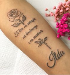 a woman's arm with flowers and the words, i love you, always