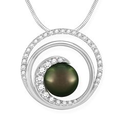 40666 - 14K White Gold - Ultimate Wave Pendant Tahitian Pearl Round Pendant Necklace For Anniversary, Tahitian Pearl Necklaces For Anniversary, Tahitian Pearl Round Pendant Necklace For Formal Occasions, Tahitian Pearl Jewelry With Brilliant Cut, Tahitian Pearl Necklace In White Gold, Elegant Round Tahitian Pearl Necklace, Luxury Tahitian Pearl Round Pendant Necklace, Yellow Gold Tahitian Pearl Necklace, Luxury Tahitian Pearl Round Pendant Jewelry