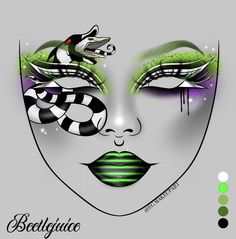 Beetlejuice Makeup, Goth Eye Makeup, Creative Halloween Makeup, Makeup Charts, Anime Eye Makeup, Makeup Drawing, Halloween Makeup Pretty, Makeup Face Charts, Face Paint Makeup