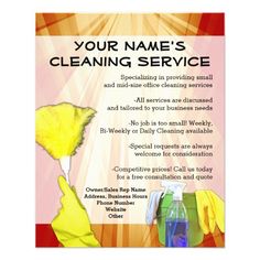 a cleaning service flyer with yellow gloves on it