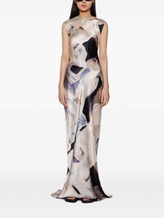 ACE HARPER Graham Silk Maxi Dress | Neutrals | FARFETCH Elegant Fitted Maxi Dress With Abstract Print, Silk Maxi Dress With Abstract Print For Party, Silk Evening Dress With Abstract Print, Elegant Multicolor Silk Evening Dress, Elegant Multicolor Silk Dress, Chic Abstract Print Maxi Dress For Evening, Chic Evening Maxi Dress With Abstract Print, Silk Maxi, Wardrobe Edit