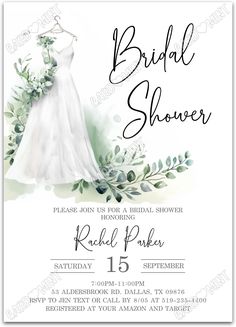 the bridal shower is shown in white with green leaves and flowers on it's back