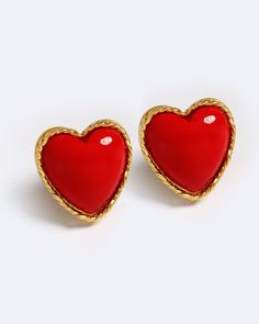 #Colour_RED Clip-on Heart Earrings For Valentine's Day, Elegant Heart-shaped Enamel Earrings, Gold Enamel Heart Charm Earrings, Gold Enamel Heart Earrings, Gold Enamel Heart Earrings For Valentine's Day, Valentine's Day Gold Heart Enamel Earrings, Gold Enamel Heart-shaped Earrings, Gold Heart-shaped Enamel Earrings, Gold Enamel Earrings For Valentine's Day