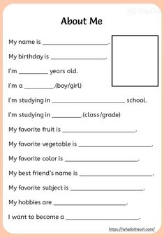 a printable worksheet for kids about me, with the words and pictures below it