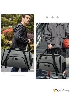 BirdinBag - Waterproof 40L Gym Duffle Bag with Shoe Compartment, Wet Pocket, and Toiletry Bag Durable Gray Casual Bag, Casual Durable Gray Bag, Casual Gray Durable Bag, Gray Gym Bag With Large Capacity, Gray Large Capacity Gym Bag, Gray Large Capacity Functional Gym Bag, High-capacity Functional Rectangular Travel Bag, Functional Large Capacity Gray Gym Bag, Functional High-capacity Rectangular Travel Bag