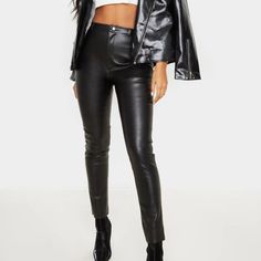 Prettylittlething Faux Leather Straight Leg Pant. New With Tags! Coating: 100% Polyurethane Lining: 100% Polyester Length 30" Waist 16.5" Hips 20.5" Run Big #Tds105 My Fitted Faux Leather Pants With Faux Front Pockets, Leather Pants With Faux Front Pockets For Night Out, Trendy Workwear Pants In Polyurethane, High-waist Faux Leather Pants With Faux Pockets, Fitted Leather Pants For Night Out, Trendy Faux Leather Pants With Faux Pockets, Sleek Faux Leather Pants For Date Night, Sleek High-waisted Vegan Leather Pants, Sleek High-waisted Faux Leather Pants