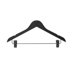 a black hanger with two clips attached to it