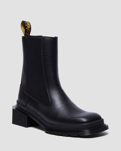 Maybole Square Toe Chelsea Boots in Black | Dr. Martens Square Toe Chelsea Boots, Platform Shoes Sandals, Chelsea Boots Heel, Kids Winter Boots, Black Dr Martens, Patent Boots, Yellow Heels, Accessories Bags Shoes, Black Chelsea Boots