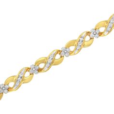 El símbolo del infinito representa la idea de siempre, al igual que el amor que comparten juntos. Capture ese sentimiento con esta hermosa pulsera, que presenta un bucle interminable de bandas de oro amarillo adornadas con diamantes que se unen para crear una exhibición deslumbrante. Formal Infinity Diamond Bracelet, Infinity Diamond Bracelet For Formal Occasions, Classic Infinity Bracelets For Anniversary, White Gold Infinity Diamond Bracelet, Anniversary Diamond Bracelet With Infinity Design, Infinity Diamond Bracelet With Accents For Anniversary, Anniversary Infinity Bracelet In Cubic Zirconia, Diamond Infinity Bracelets For Anniversary, Diamond Infinity Bracelet For Anniversary