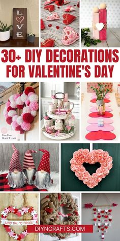 valentine's day decorations and crafts are featured in this collage