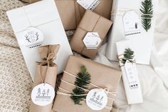 christmas presents wrapped in brown paper and tied with twine