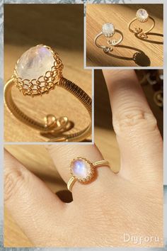 Step into a realm of enchantment with our Lunar Whispers Ring. Each delicate curve of moonstone whispers secrets of the night sky, as if holding the mysteries of the universe within its iridescent depths. Embrace the ethereal allure and let the whispers of the moon guide you on a journey of timeless elegance and celestial beauty. #ring#wirewrap#jewelry#wirejewelry#Diyjewelry#handmadejewelry#DIYring#wire work#moonstone#diygifts Dainty Adjustable Moonstone Crystal Ring, Adjustable Dainty Crystal Moonstone Ring, Adjustable Dainty Moonstone Crystal Ring, Delicate Adjustable Moonstone Ring As Gift, Handmade Adjustable Moonstone Crystal Ring, Handmade Adjustable Spiritual Moonstone Ring, Delicate Moonstone Ring Gift, Handmade Mystical Moonstone Crystal Ring, Delicate Adjustable Moonstone Ring