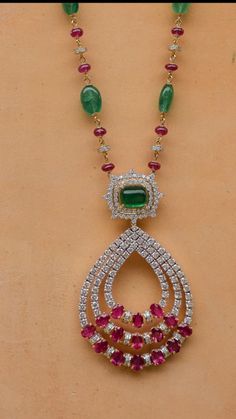 Ruby Pendant Indian, Diamond Pendant Set, Pendant Sets, Gold Earrings Wedding, Beaded Necklace Designs