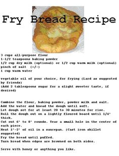 the recipe for fry bread is shown in black and white