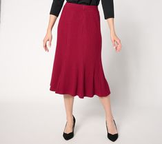 Update your workday wardrobe (or step up your weekend style!) with this pull-on midi skirt. The ribbed knit paneled design adds a textured touch and a bit of movement to the classic silhouette. From Susan Graver. Elegant Ribbed Skirt For Workwear, Elegant Ribbed Skirt For Work, Relaxed Ribbed Midi Skirt, Ribbed Midi Skirt For Work, Chic Ribbed Skirt For Work, Casual Ribbed Workwear Skirt, Workwear Ribbed Pencil Skirt, Ribbed Pencil Skirt For Workwear, Ribbed Pencil Skirt For Work