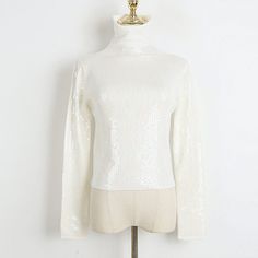 F00234768-100 Stretch Long Sleeve Knit Top For Party, White Knit Party Sweater, White Knit Sweater For Party, Fall Party Turtleneck Top, Fitted Long Sleeve Knit Top For Party, Stretch Sweater For Winter Party, Winter Long Sleeve Knit Top For Party, Winter Party Long Sleeve Knit Top, White Long Sleeve Party Sweater